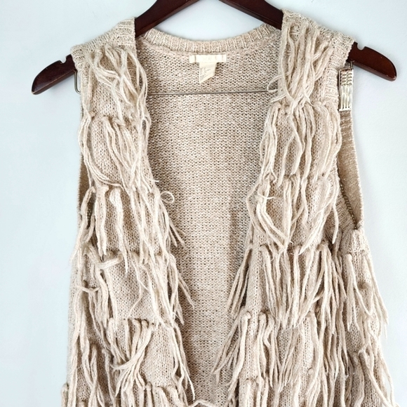 H&M Beige Shaggy Tassel Boho Hippy Festival Long Open Fringe Sweater Size Small - Picture 3 of 11